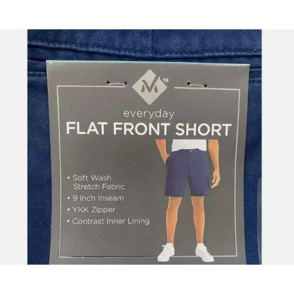 Member's Mark Mens New Everyday Stretch Flat Front Shorts Size 40 Navy Blue